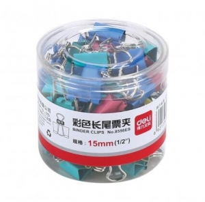 得力 8556ES 15mm彩色長尾夾6#（60只/筒）