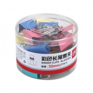得力 8553ES 32mm彩色長尾夾3#（24只/筒）